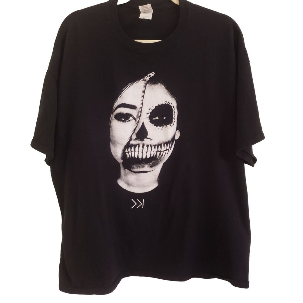 Goth Skull T-Shirt Mens 2XL Black Gildan Heavy Cotton Zipper Face Graphic Tee